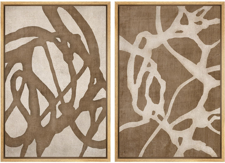 SIGNWIN Framed Canvas Print Wall Art Set Natural Flow Abstract Earth Tone Organic Shapes Cozy Neutral Minimal Decorative Nordic Zen Bohemian - 24"x36"x2 Natural 