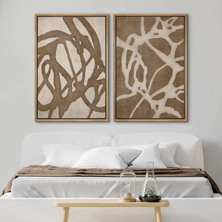 SIGNWIN Framed Canvas Print Wall Art Set Natural Flow Abstract Earth Tone Organic Shapes Cozy Neutral Minimal Decorative Nordic Zen Bohemian for Living Room, Bedroom, Office - 24"x36"x2 Natural