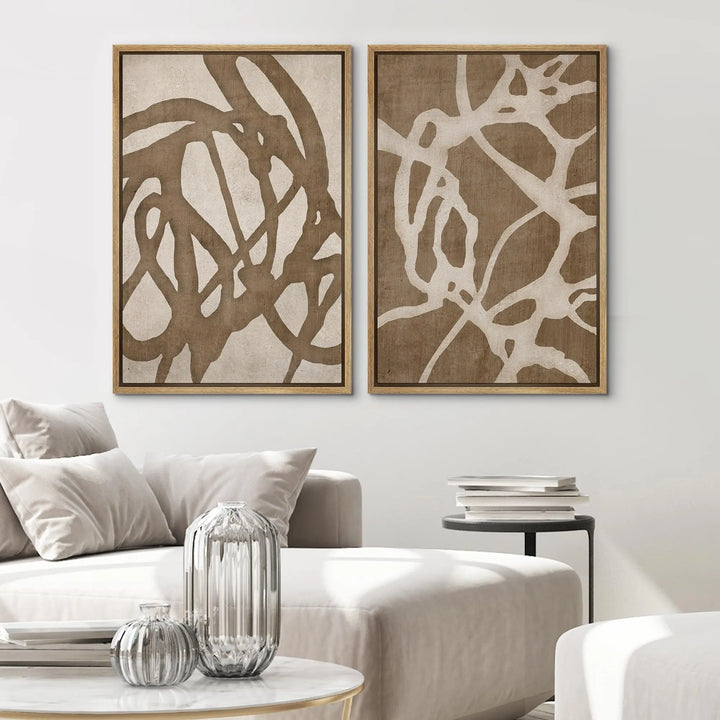 SIGNWIN Framed Canvas Print Wall Art Set Natural Flow Abstract Earth Tone Organic Shapes Cozy Neutral Minimal Decorative Nordic Zen Bohemian for Living Room, Bedroom, Office - 24"x36"x2 Natural