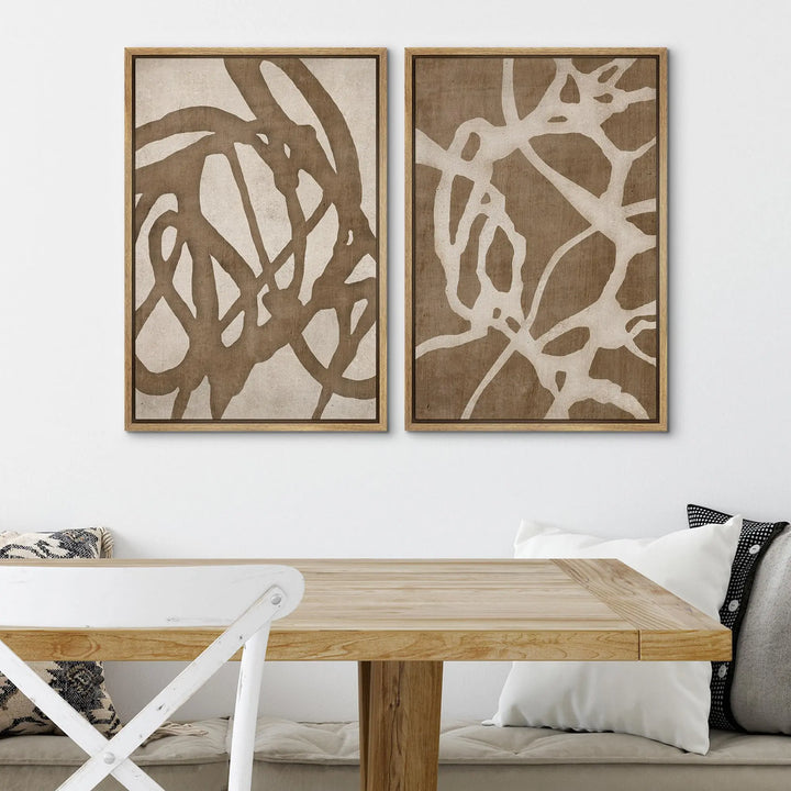 SIGNWIN Framed Canvas Print Wall Art Set Natural Flow Abstract Earth Tone Organic Shapes Cozy Neutral Minimal Decorative Nordic Zen Bohemian for Living Room, Bedroom, Office - 24"x36"x2 Natural