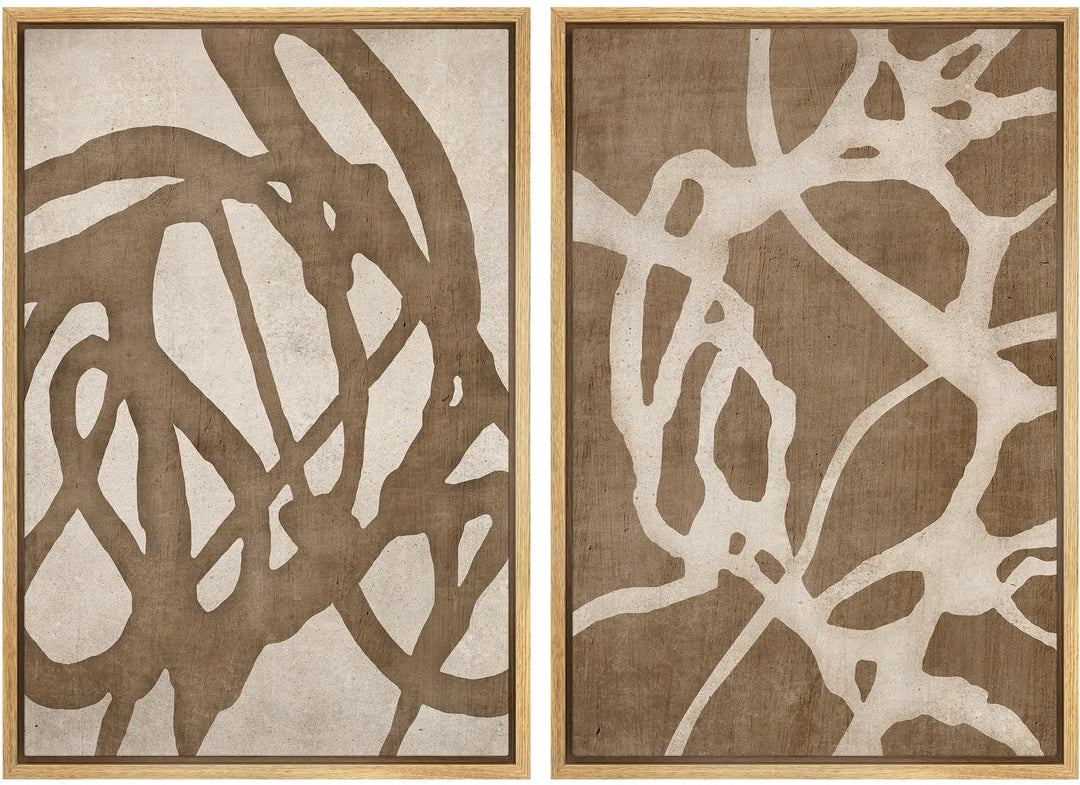 SIGNWIN Framed Canvas Print Wall Art Set Natural Flow Abstract Earth Tone Organic Shapes Cozy Neutral Minimal Decorative Nordic Zen Bohemian for Living Room, Bedroom, Office - 24"x36"x2 Natural