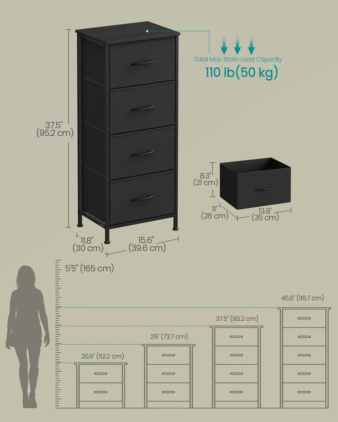 SONGMICS BELLAH 4-Drawer Dresser - Ink Black 