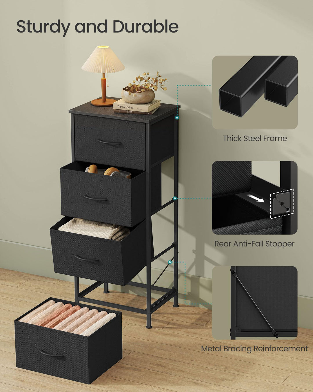 SONGMICS BELLAH 4-Drawer Dresser - Ink Black 
