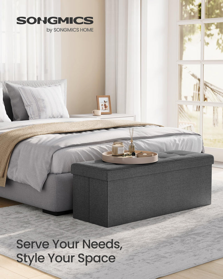 SONGMICS MAZIE Folding Storage Ottoman Bench - Dark Gray 