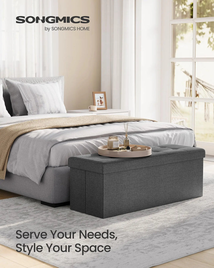 SONGMICS MAZIE Folding Storage Ottoman Bench - Dark Gray 