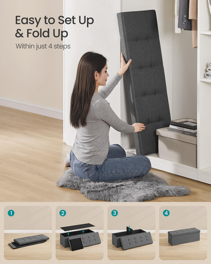 SONGMICS MAZIE Folding Storage Ottoman Bench - Dark Gray 