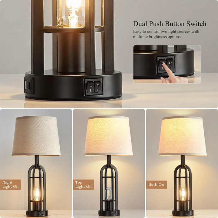 SRJJA Black Table Lamps, Set of 2, Farmhouse Industrial, 24 Inch, USB A+C