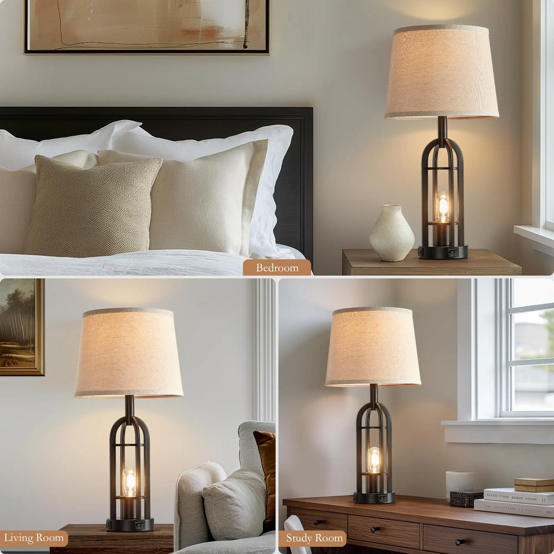 SRJJA Black Table Lamps, Set of 2, Farmhouse Industrial, 24 Inch, USB A+C