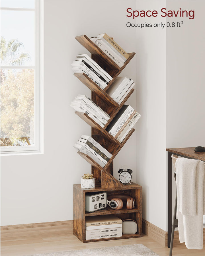 SUNMORY 6 Tier Tree Bookshelf, Tall Small Bookcase with Storage Cabinet 