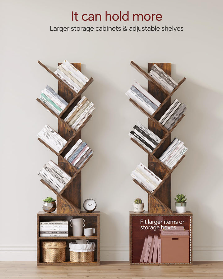 SUNMORY 6 Tier Tree Bookshelf, Tall Small Bookcase with Storage Cabinet 