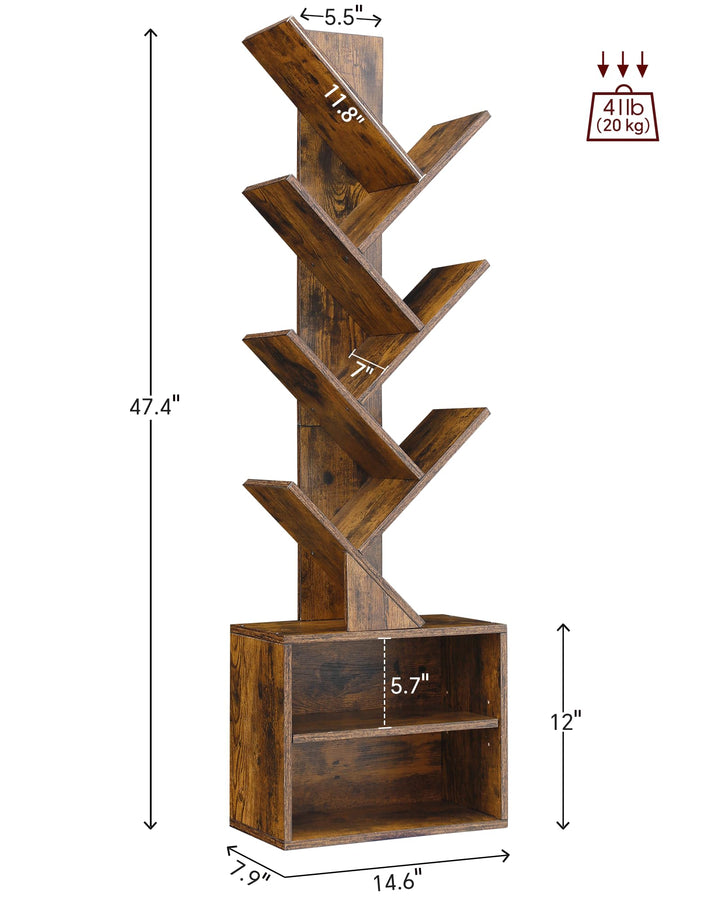 SUNMORY 6 Tier Tree Bookshelf, Tall Small Bookcase with Storage Cabinet 