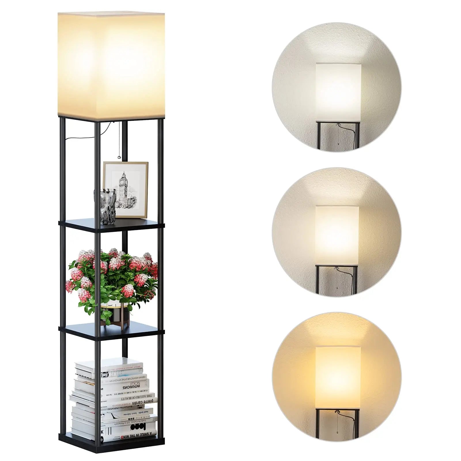 SUNMORY Floor Lamp with Shelves, Standing Lamps for Living Room, Black 
