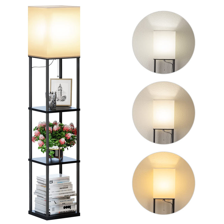 SUNMORY Floor Lamp with Shelves, Standing Lamps for Living Room, Black 