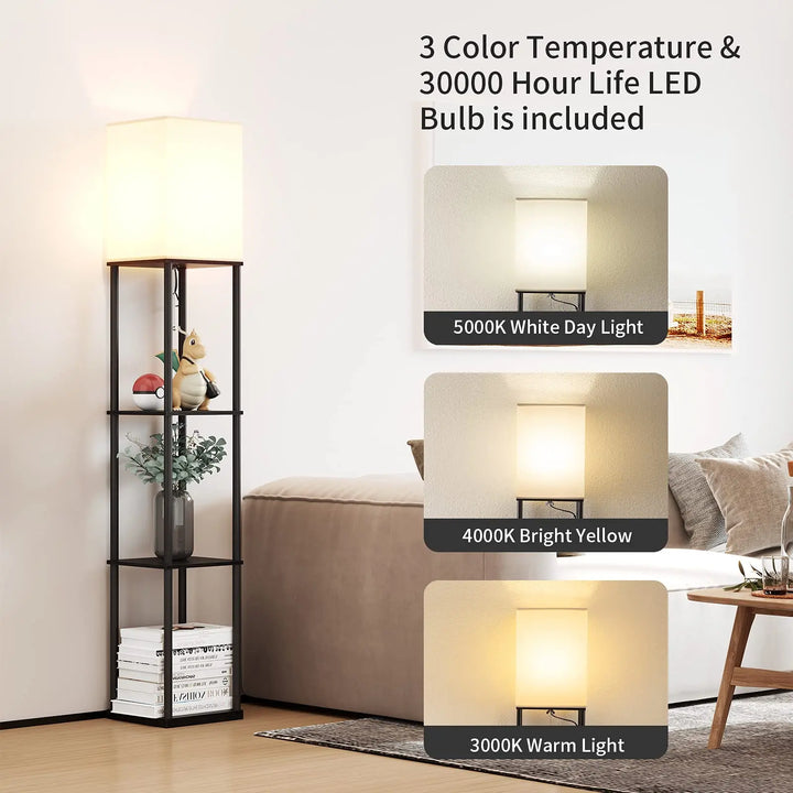 SUNMORY Floor Lamp with Shelves, Standing Lamps for Living Room, Black