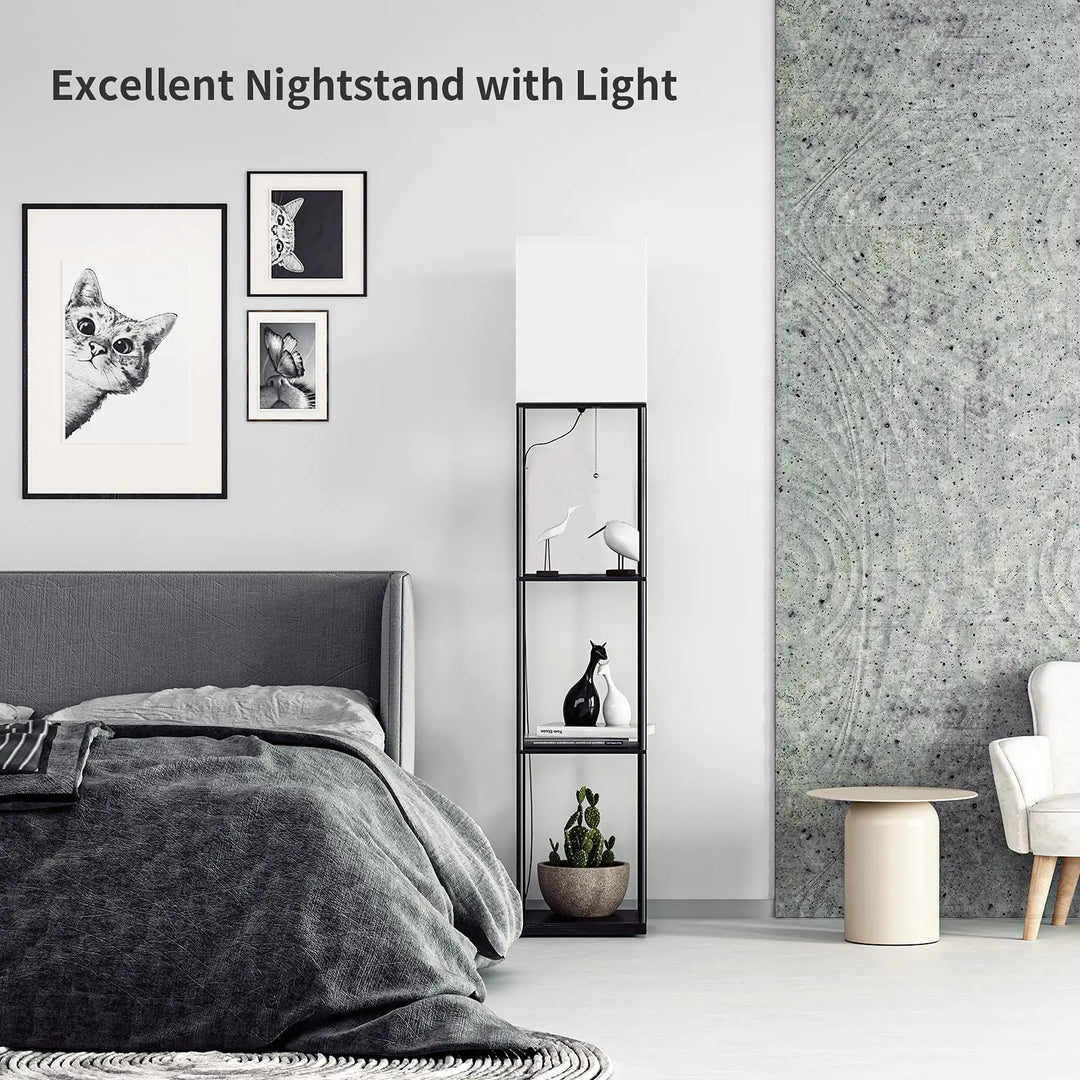 SUNMORY Floor Lamp with Shelves, Standing Lamps for Living Room, Black