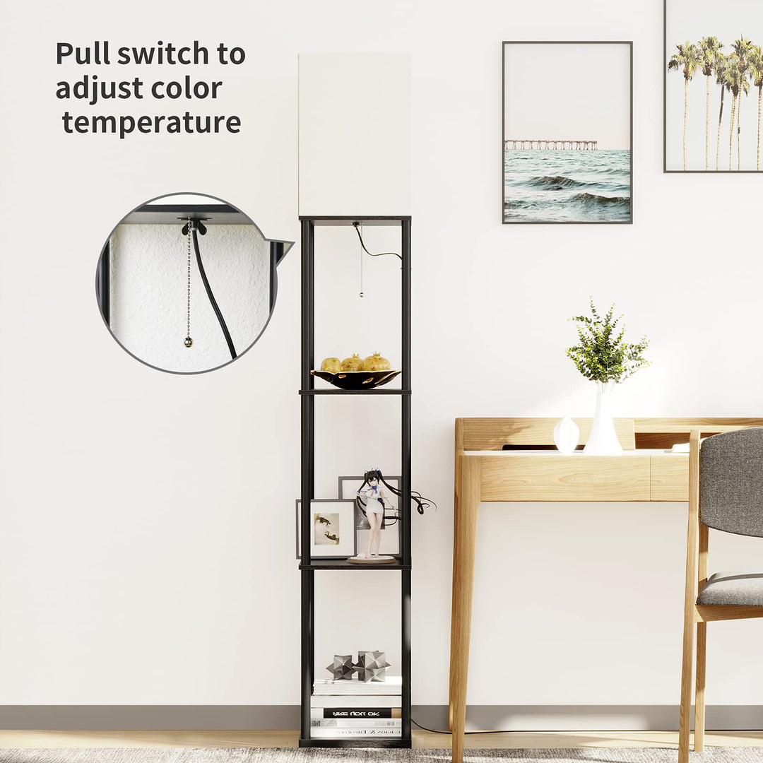 SUNMORY Floor Lamp with Shelves, Standing Lamps for Living Room, Black 