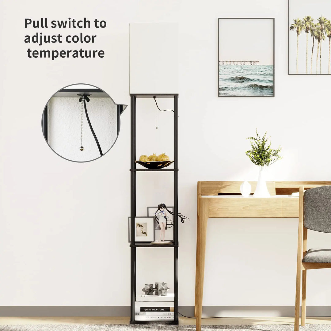 SUNMORY Floor Lamp with Shelves, Standing Lamps for Living Room, Black