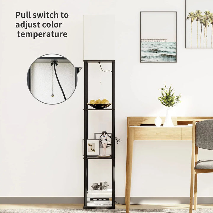 SUNMORY Floor Lamp with Shelves, Standing Lamps for Living Room, Black