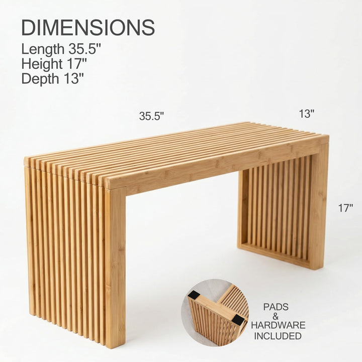 Bamboo Natural 36 inch Wooden Bench, Small Wood Benches for Entryway, Living &amp; Dining Room, Kitchen, Bedroom, Bathroom, Hallway, Front Door, For Indoor &amp; Outdoor Patio Use, Mid Century Modern Decor 