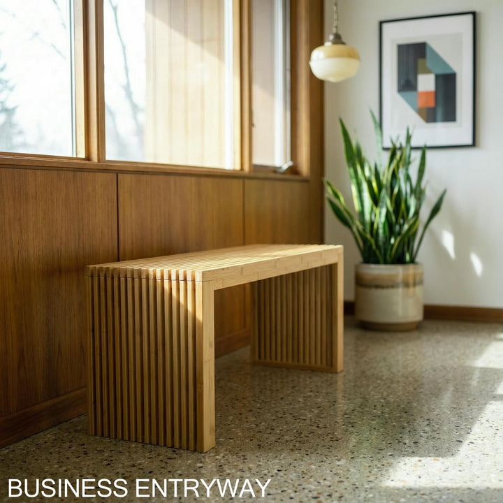 Bamboo Natural 36 inch Wooden Bench, Small Wood Benches for Entryway, Living &amp; Dining Room, Kitchen, Bedroom, Bathroom, Hallway, Front Door, For Indoor &amp; Outdoor Patio Use, Mid Century Modern Decor 