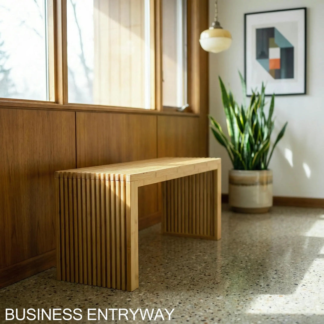 Bamboo Natural 36 inch Wooden Bench, Small Wood Benches for Entryway, Living &amp; Dining Room, Kitchen, Bedroom, Bathroom, Hallway, Front Door, For Indoor &amp; Outdoor Patio Use, Mid Century Modern Decor 