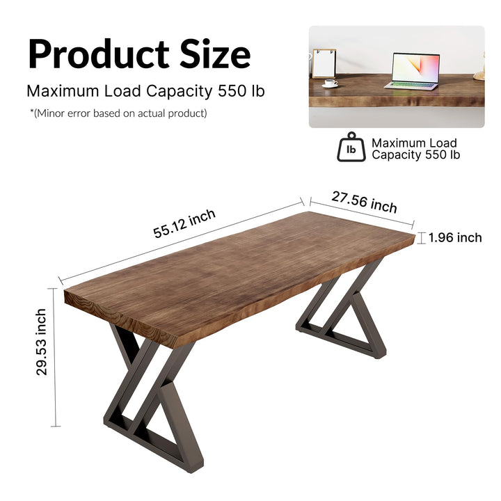 SXXjiaju Solid Wood Desk 55 inches, Home Office Computer Desk Wooden Rustic Writing Desk Metal Modern Simple Design Executive Real Wood Desk(Rustic Brown) 