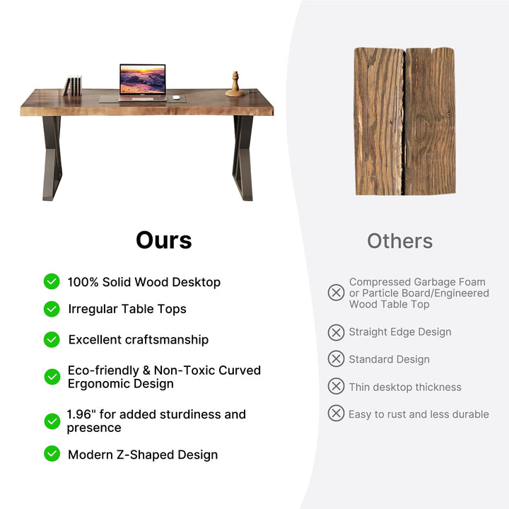 SXXjiaju Solid Wood Desk 55 inches, Home Office Computer Desk Wooden Rustic Writing Desk Metal Modern Simple Design Executive Real Wood Desk(Rustic Brown) 