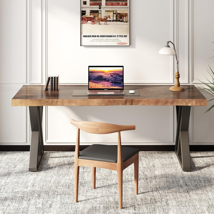SXXjiaju Solid Wood Desk 55 inches, Home Office Computer Desk Wooden Rustic Writing Desk Metal Modern Simple Design Executive Real Wood Desk(Rustic Brown) 