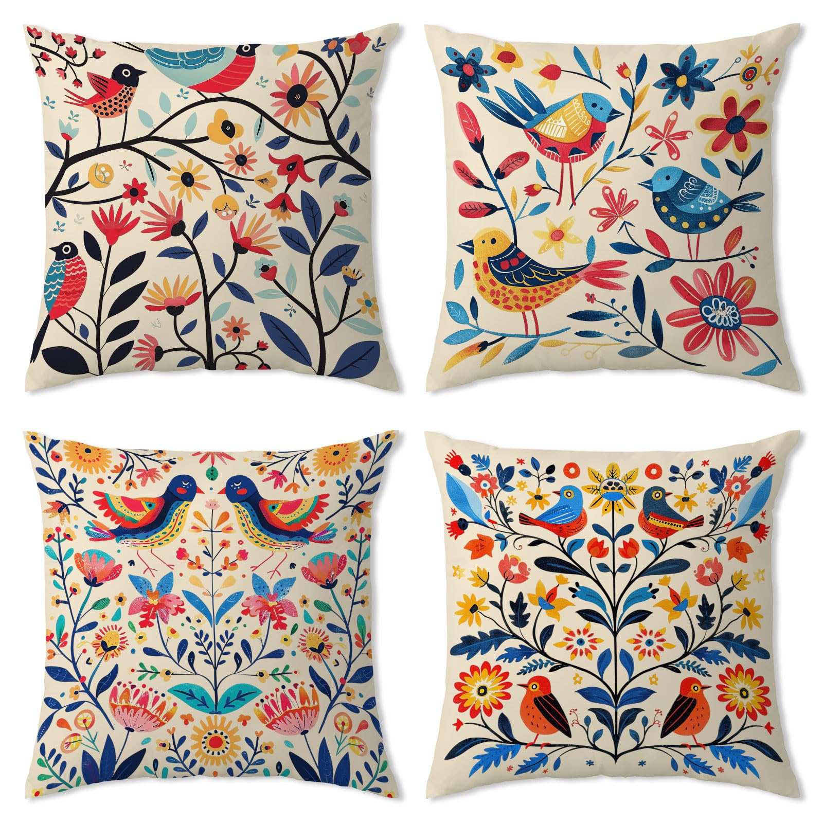 Scandinavian Folk Pillow Covers Colorful Flowers Nordic Garden Velvet Throw Pillows Swedish Norwegian Floral Decorative 18x18 Fuzzy Velvet Pillow Cases for Couch Bed Cushion Case for Home Decorations 
