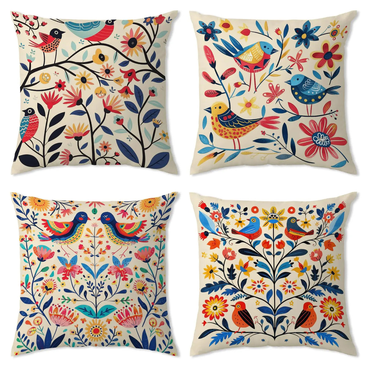 Scandinavian Folk Pillow Covers Colorful Flowers Nordic Garden Velvet Throw Pillows Swedish Norwegian Floral Decorative 18x18 Fuzzy Velvet Pillow Cases for Couch Bed Cushion Case for Home Decorations 