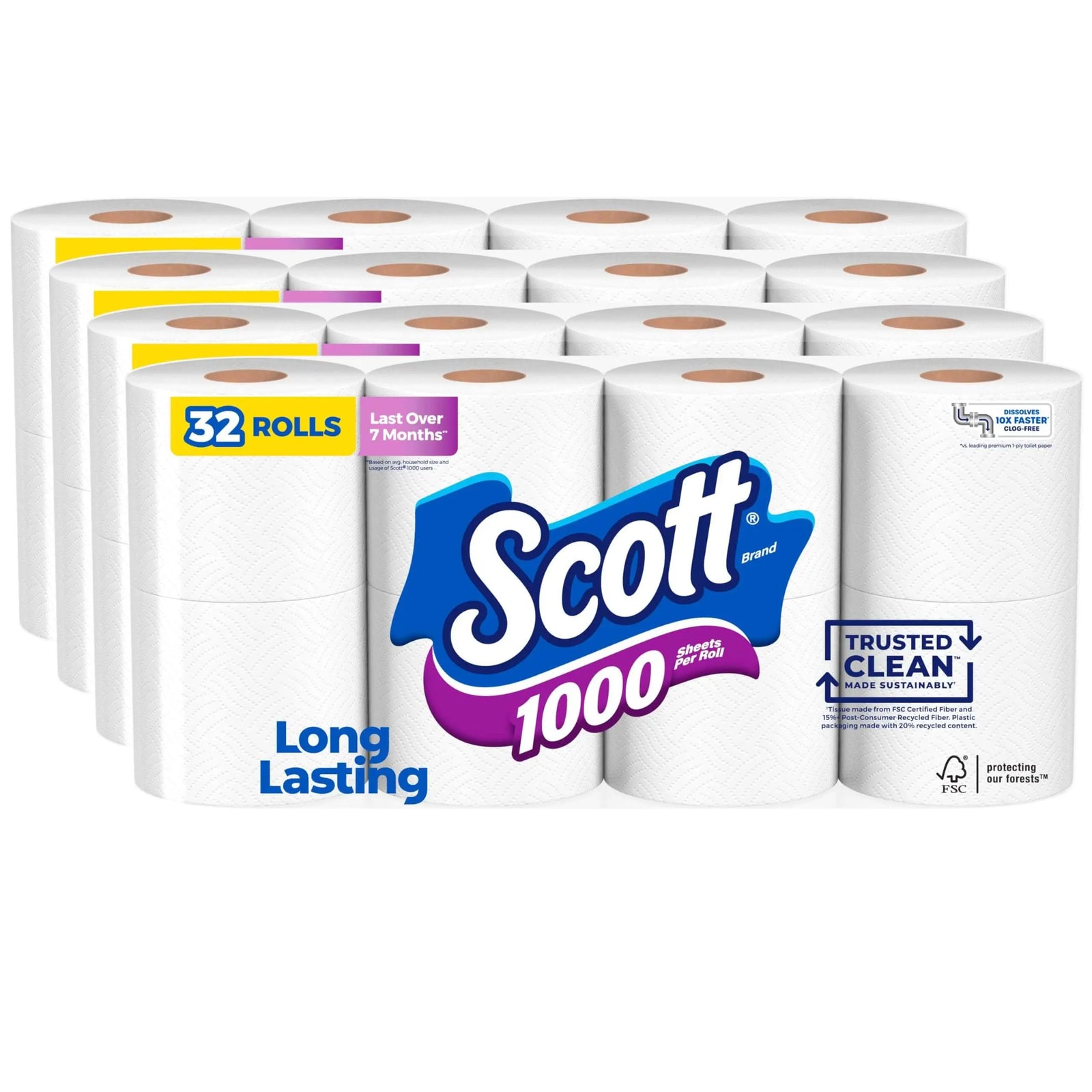 Scott 1000 Trusted Clean Toilet Paper, 32 Rolls