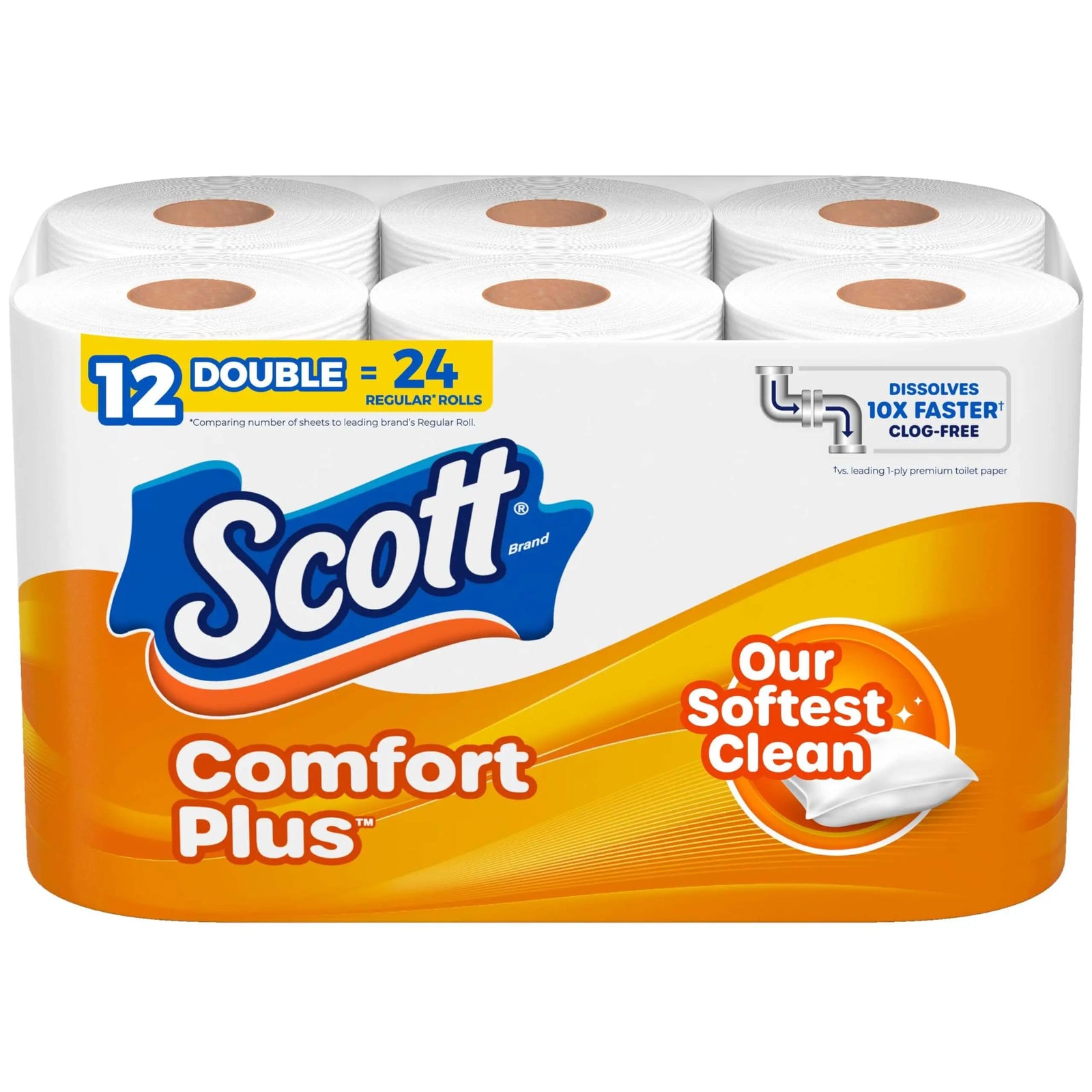 Scott ComfortPlus Toilet Paper, 12 Double Rolls, 231 Sheets per Roll, Septic-Safe, 1-Ply Toilet Tissue 