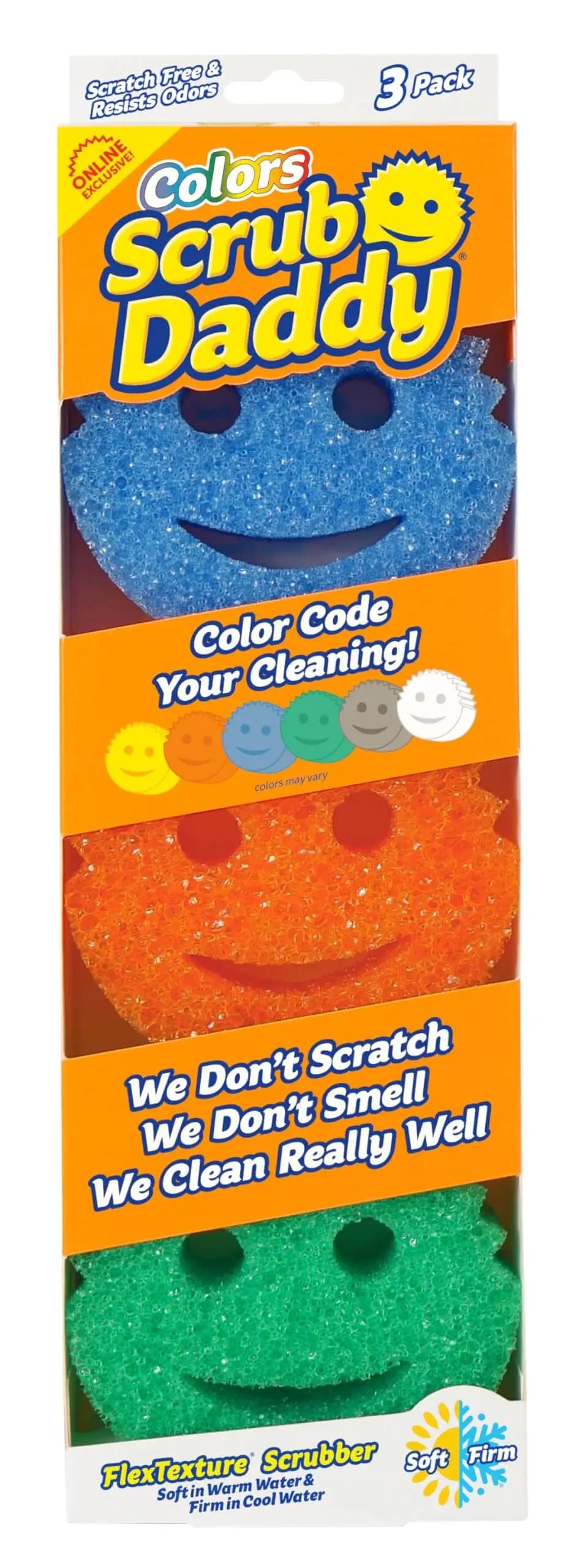 Scrub Daddy Color Sponges - Scratch-Free Multipurpose Dish Sponges for Kitchen, Bathroom + More - Household Cleaning Sponges Made with BPA-Free Polymer Foam (3 Count) 