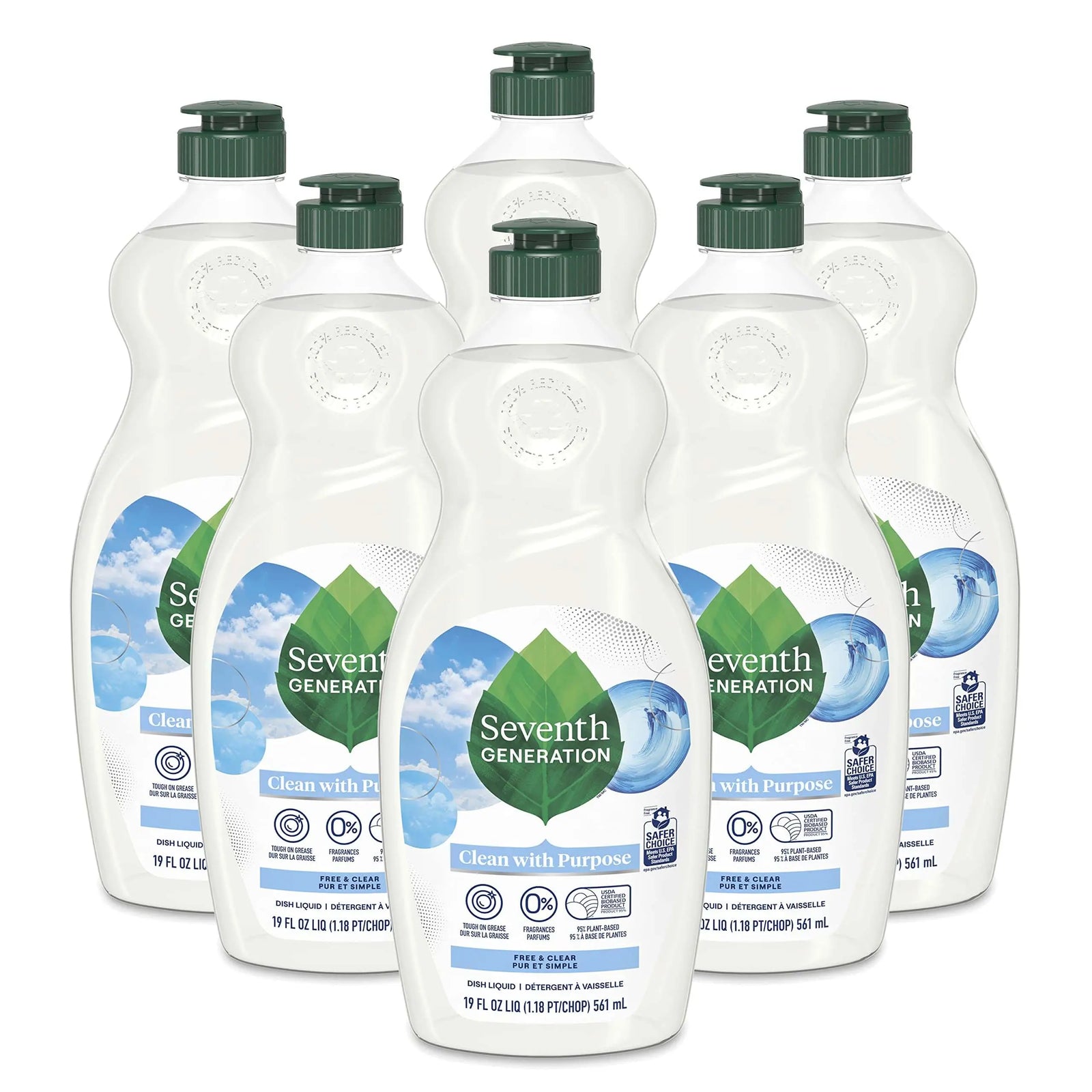 Seventh Generation Dish Liquid Soap Free & Clear liquid soap Pack of 6 Dishwashing Soap Dish Soap for sensitive skin 19 oz 
