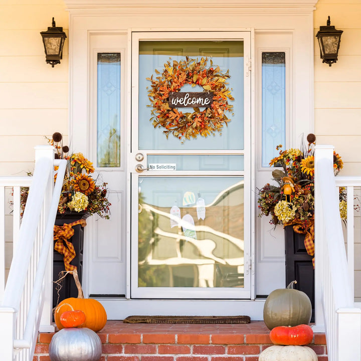 Sggvecsy Artificial Fall Wreath 18 Inch, Pumpkins &amp; Berries, Thanksgiving Decor