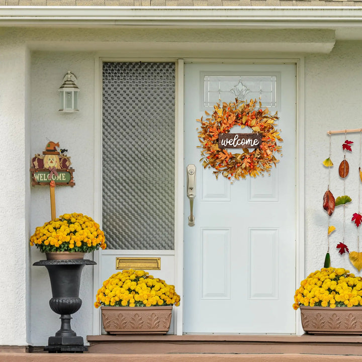 Sggvecsy Artificial Fall Wreath 18 Inch, Pumpkins &amp; Berries, Thanksgiving Decor