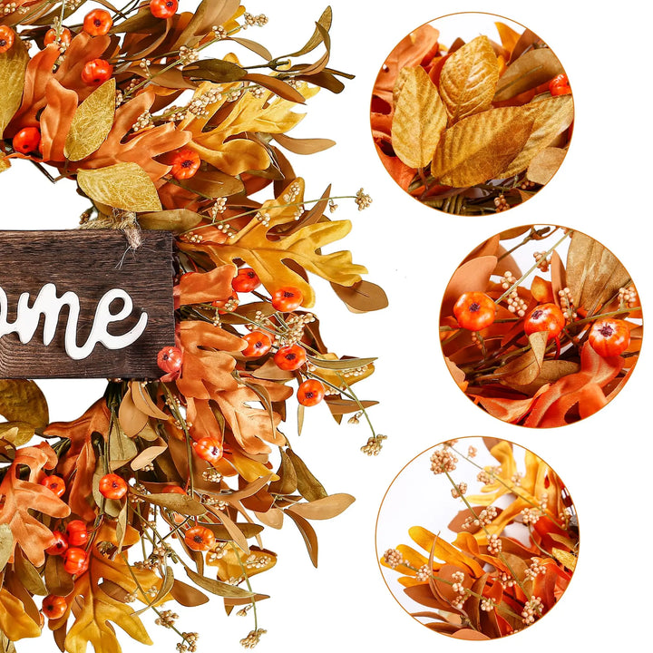 Sggvecsy Artificial Fall Wreath 18 Inch, Pumpkins &amp; Berries, Thanksgiving Decor
