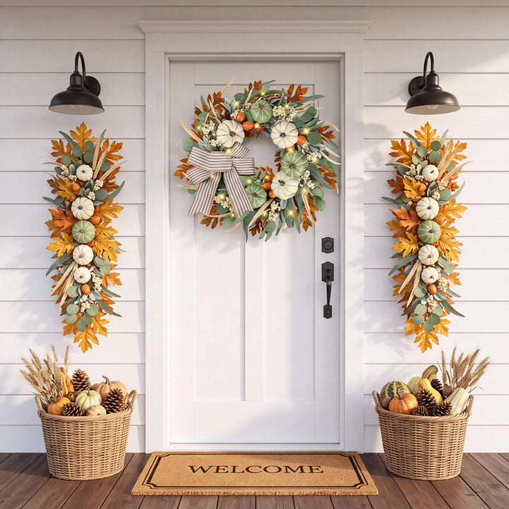 Sggvecsy Fall Wreath 23 Inch for Front Door with Bows, Thanksgiving Autumn