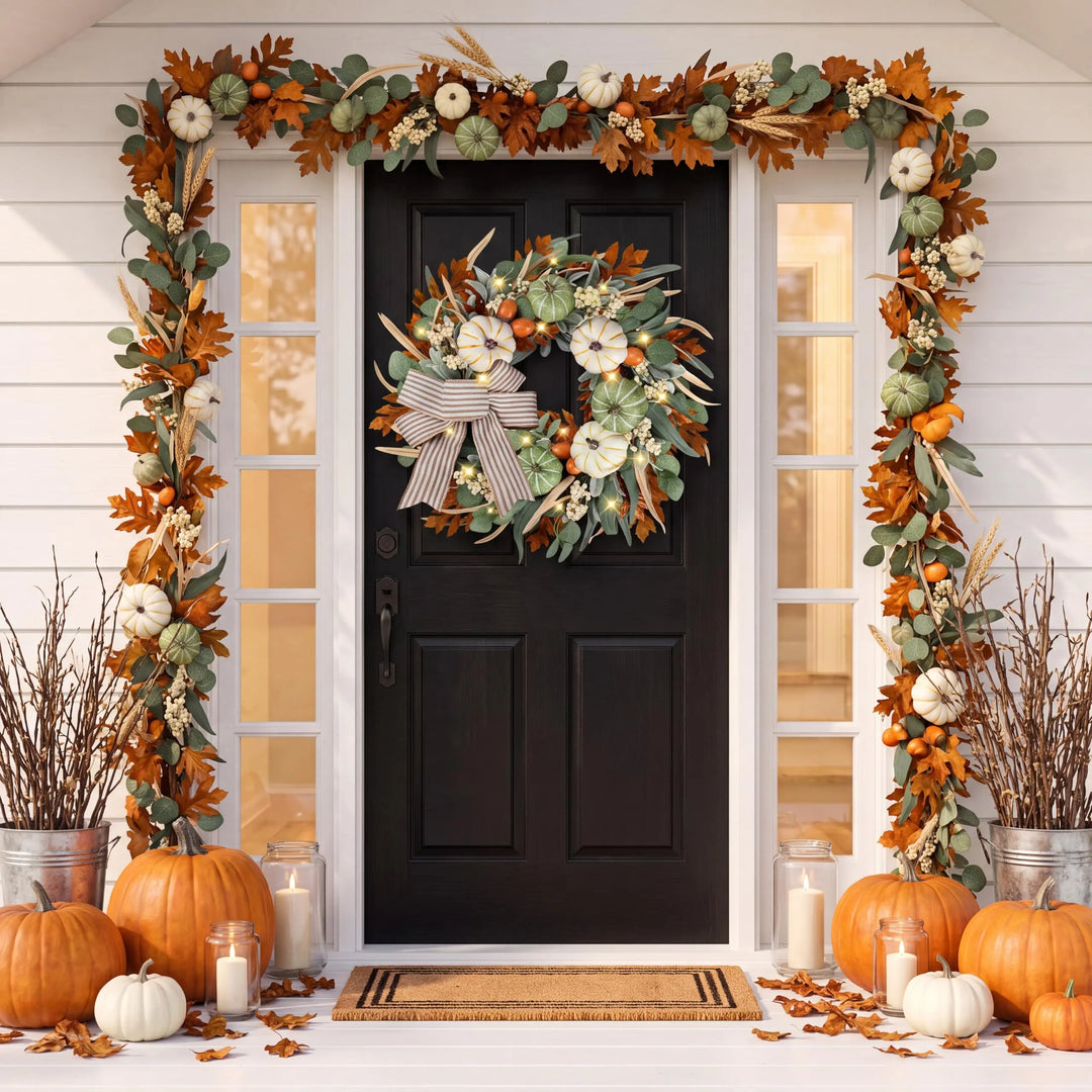 Sggvecsy Fall Wreath 23 Inch for Front Door with Bows, Thanksgiving Autumn