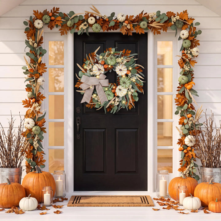 Sggvecsy Fall Wreath 23 Inch for Front Door with Bows, Thanksgiving Autumn