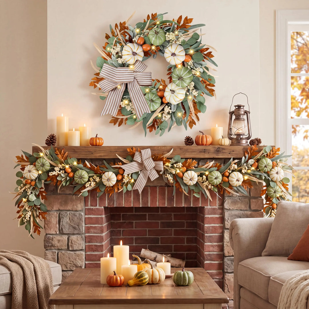 Sggvecsy Fall Wreath 23 Inch for Front Door with Bows, Thanksgiving Autumn