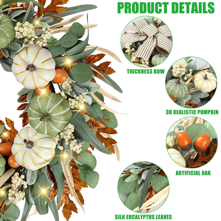 Sggvecsy Fall Wreath 23 Inch for Front Door with Bows, Thanksgiving Autumn