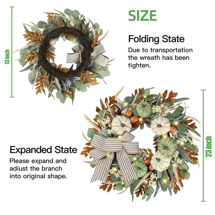 Sggvecsy Fall Wreath 23 Inch for Front Door with Bows, Thanksgiving Autumn