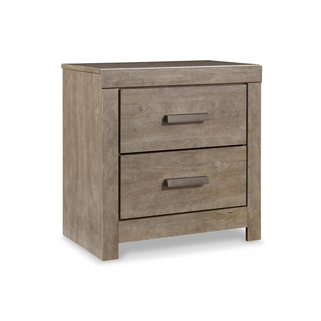 Signature Design by Ashley Culverbach Modern 2 Drawer Nightstand with 2 USB Charging Stations, 24.37" Tall, Weathered Gray 