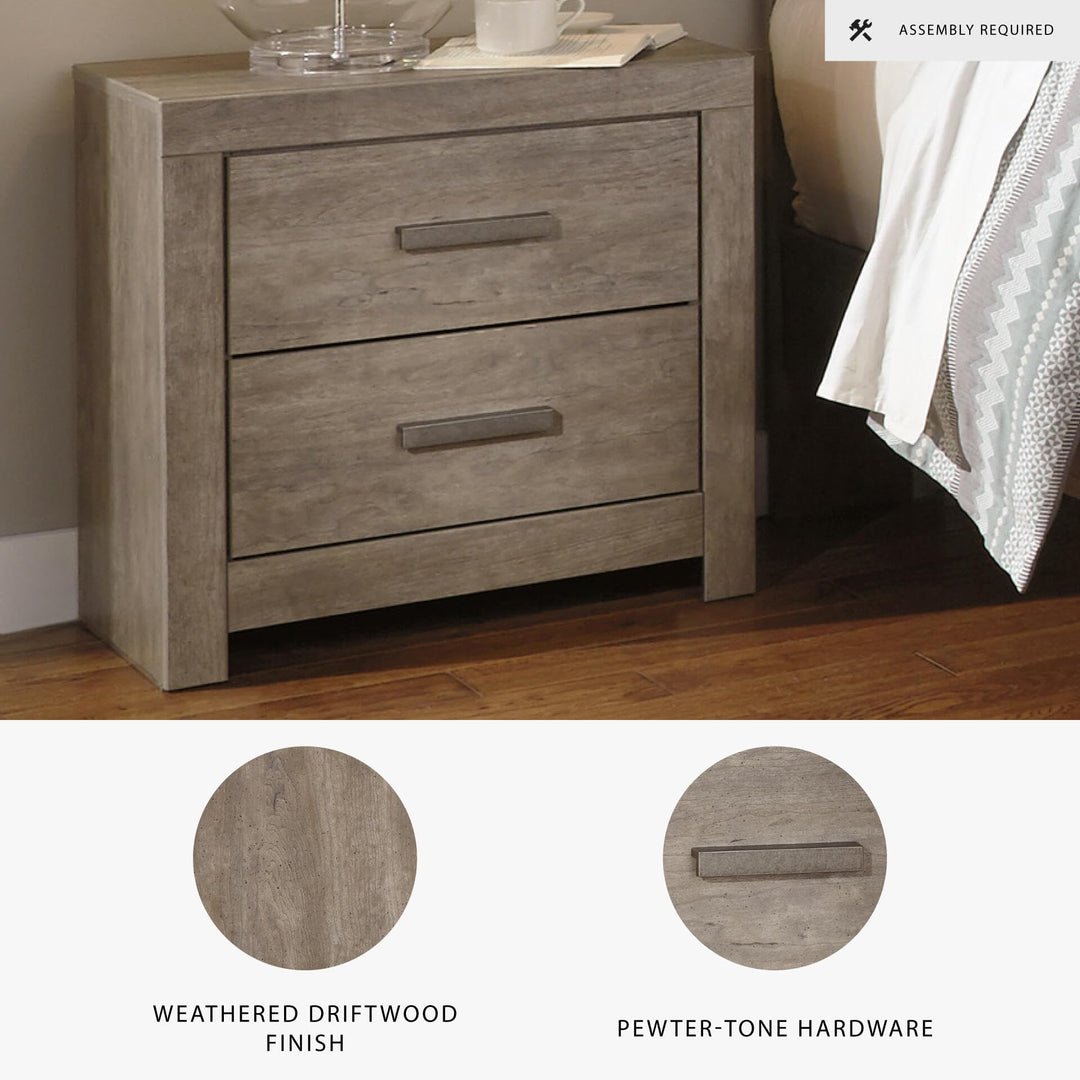 Signature Design by Ashley Culverbach Modern 2 Drawer Nightstand with 2 USB Charging Stations, 24.37" Tall, Weathered Gray 