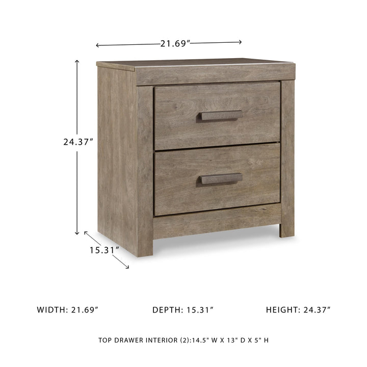 Signature Design by Ashley Culverbach Modern 2 Drawer Nightstand with 2 USB Charging Stations, 24.37" Tall, Weathered Gray 