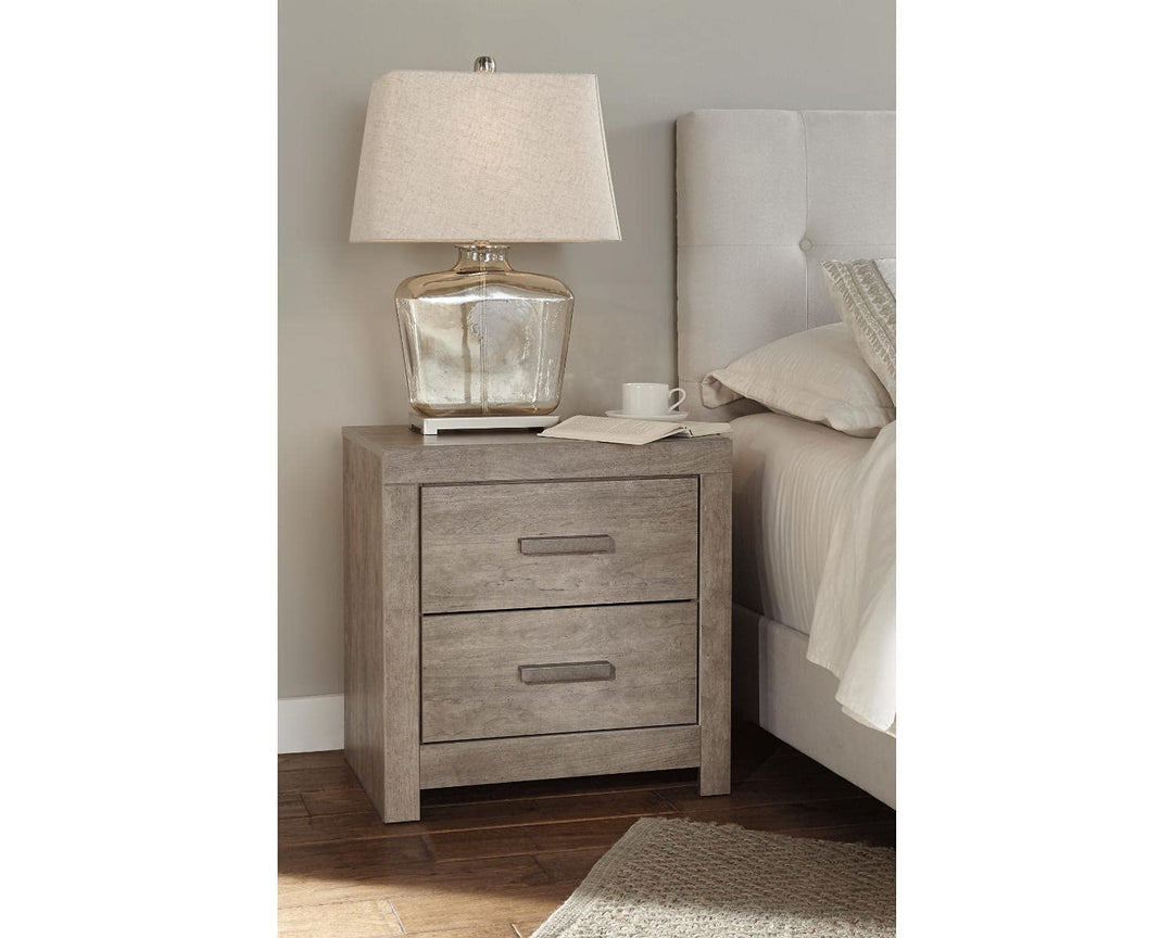 Signature Design by Ashley Culverbach Modern 2 Drawer Nightstand with 2 USB Charging Stations, 24.37" Tall, Weathered Gray 