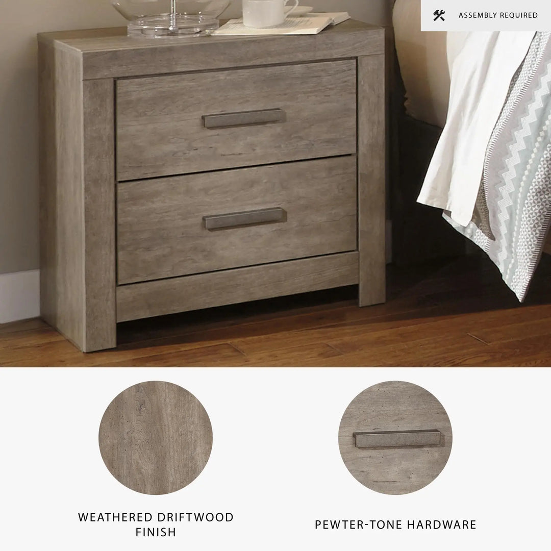Signature Design by Ashley Culverbach Modern 2 Drawer Nightstand with 2 USB Charging Stations, 24.37" Tall, Weathered Gray 
