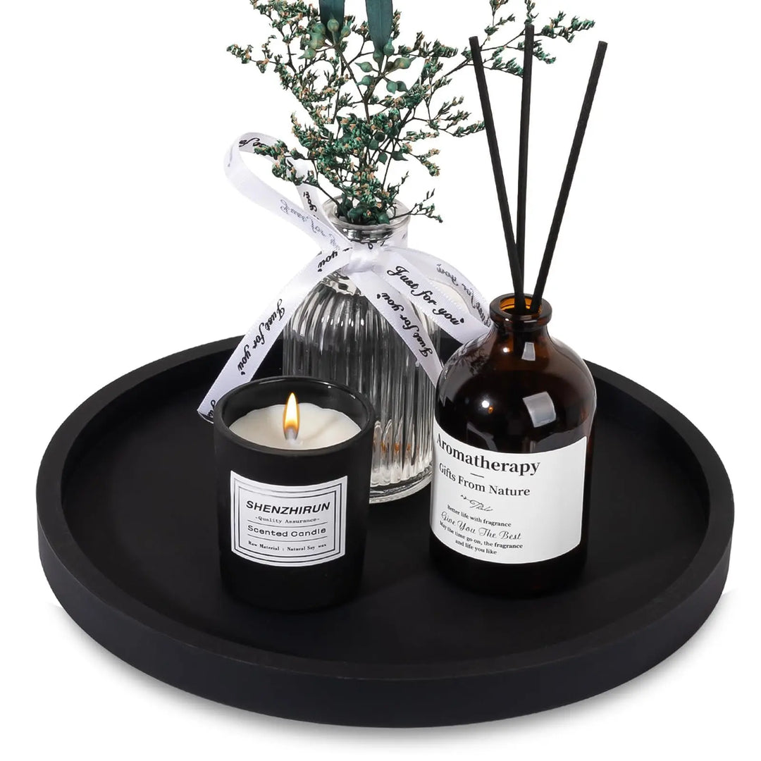 Silicone Bathroom Tray Coffee Table Decor Perfume Organizer, 9" Black