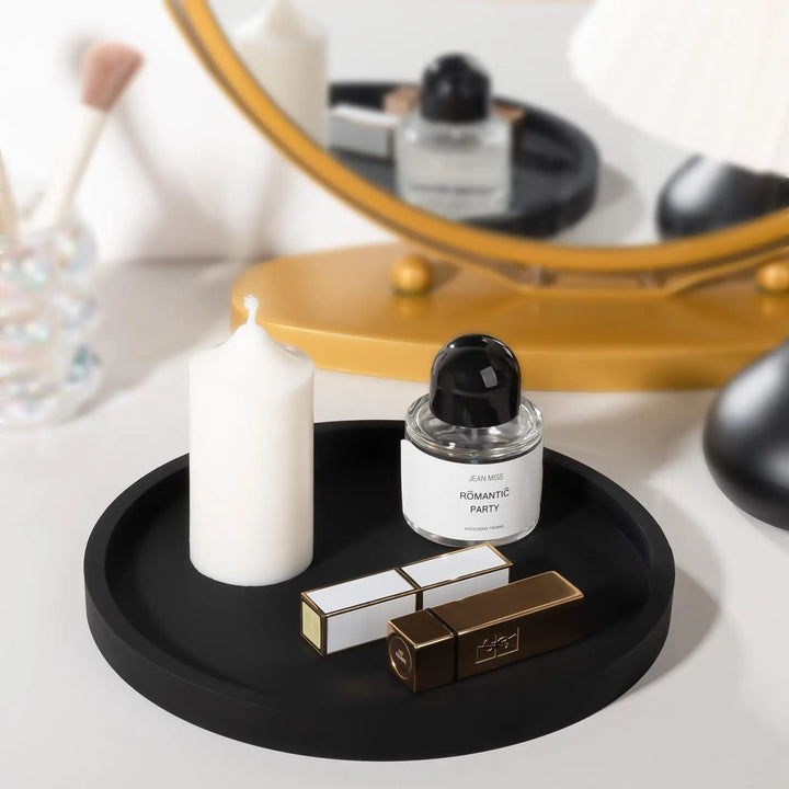 Silicone Bathroom Tray Coffee Table Decor Perfume Organizer, 9" Black